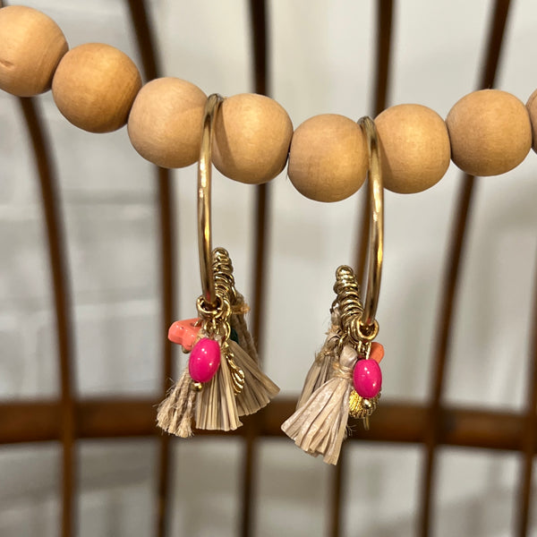Raffia/Bead Semi Hoop Earrings