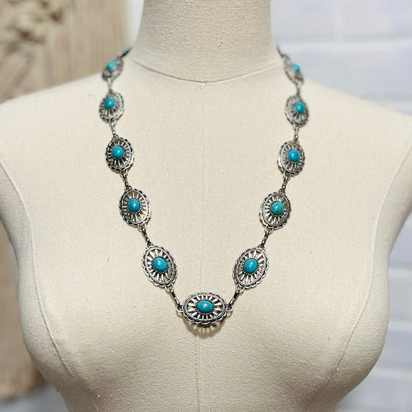Silver + Turquoise Concho Necklace