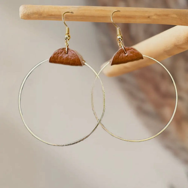 Lindley Leather/Silver Hoop Earrings