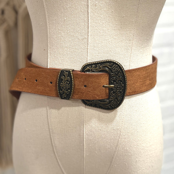 Suede/Antique Gold Western Belt