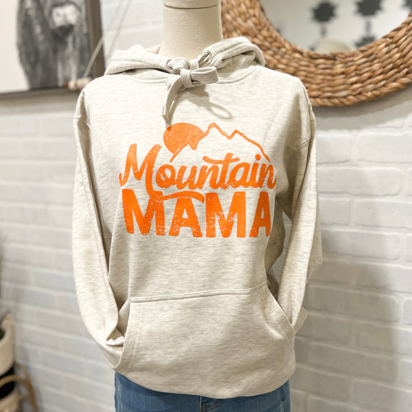 heather gray and orange mountain mama hoodie sweatshirt