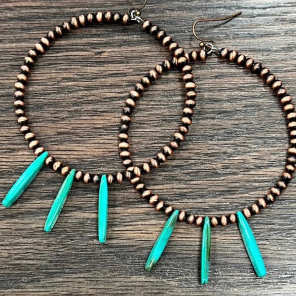 Turquoise/Pearl Hoop Earrings