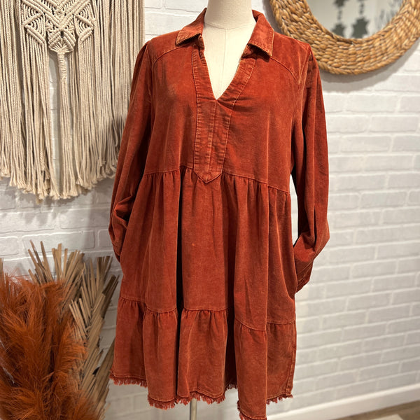 plus size curvy rust red corduroy dress