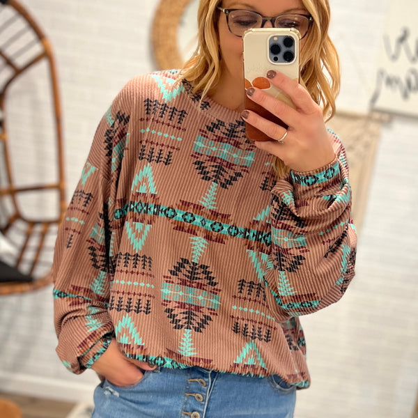 Colorado Sunset Ribbed Aztec Top