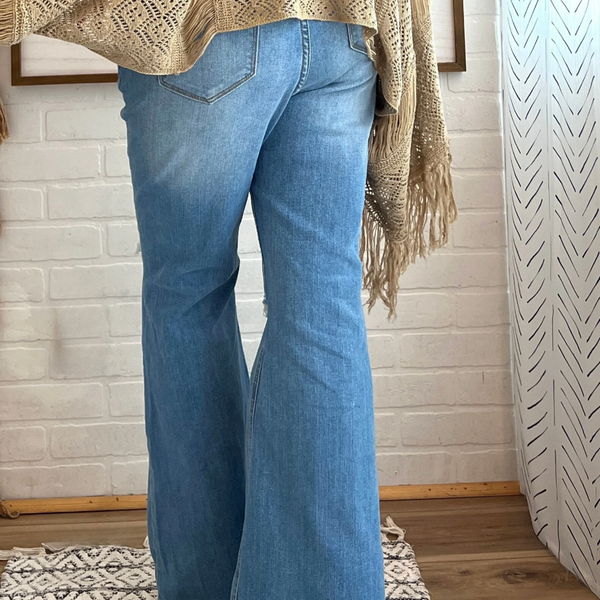 Guinevere Button Fly Distressed Flares