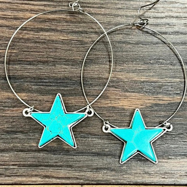 Turquoise Star Hoop Earrings