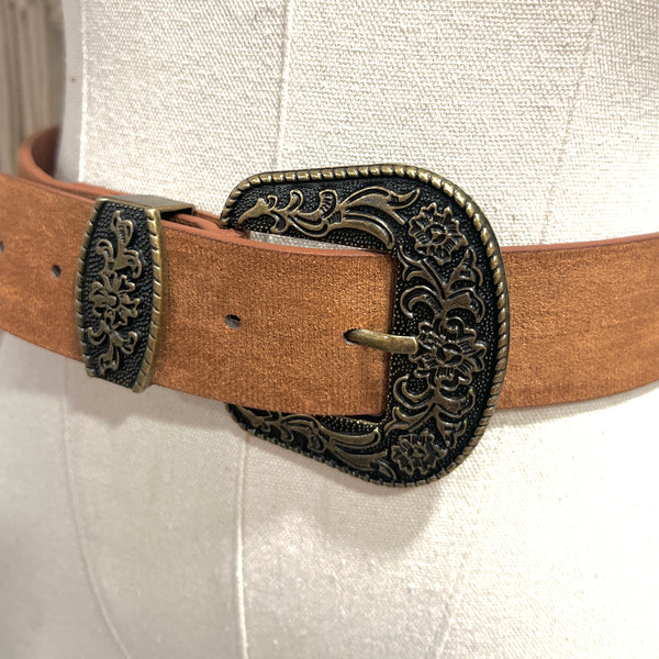 Suede/Antique Gold Western Belt