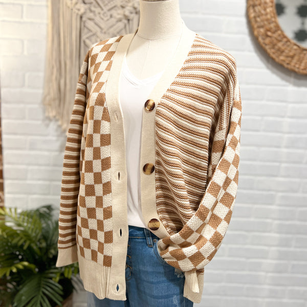 Checkered Color Block Cardigan