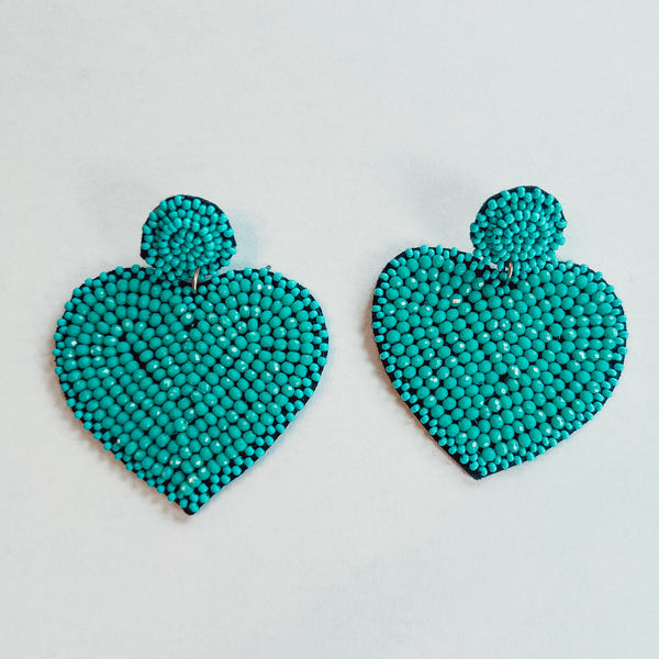 Turquoise Beaded Heart Earrings