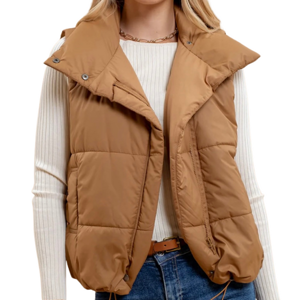 brown puffy vest fall winter