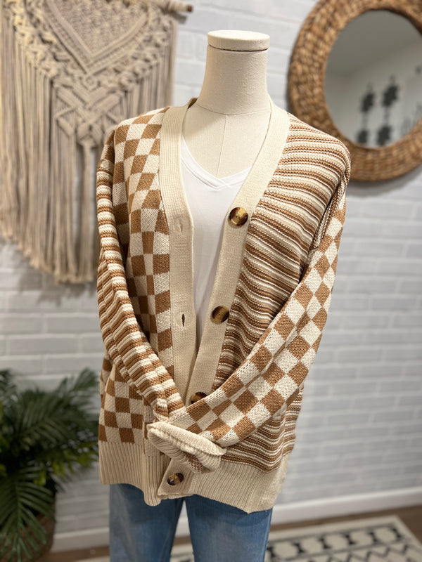 Checkered Color Block Cardigan