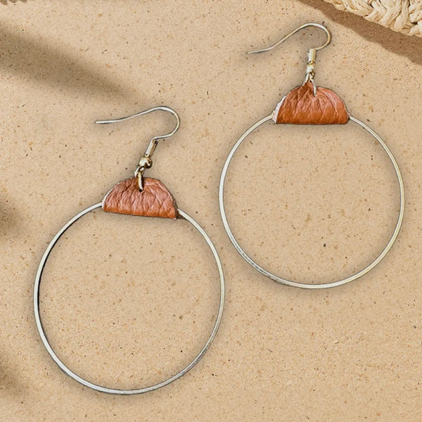 Lindley Leather/Silver Hoop Earrings