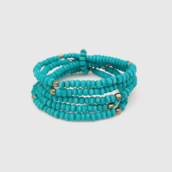 Turquoise Wood Bead Bracelet Set