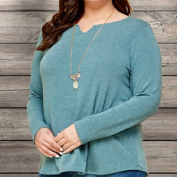 Maddie L/S Teal Top-Curvy