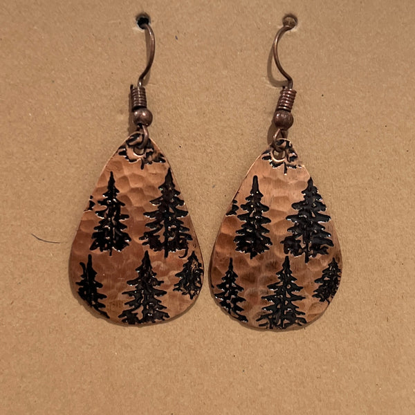 Copper Pine Tree Earrings