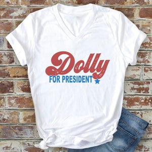 Dolly for president tee white vneck