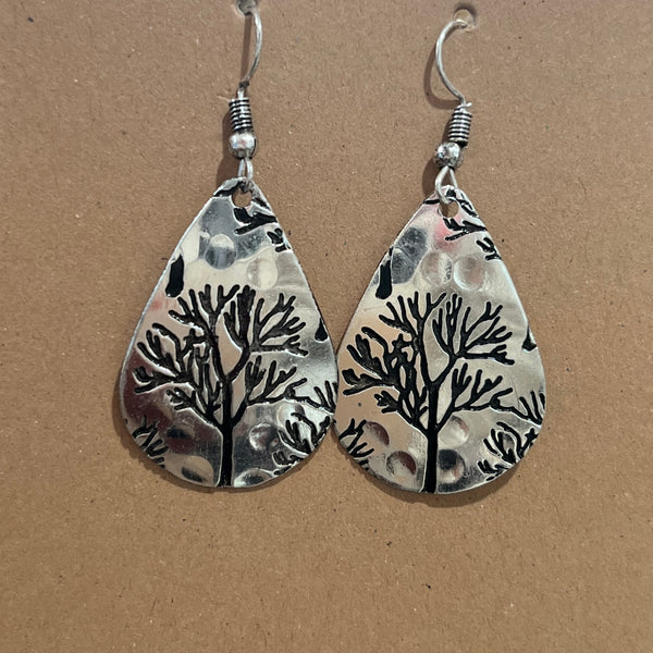Silver Teardrop Tree Earrings