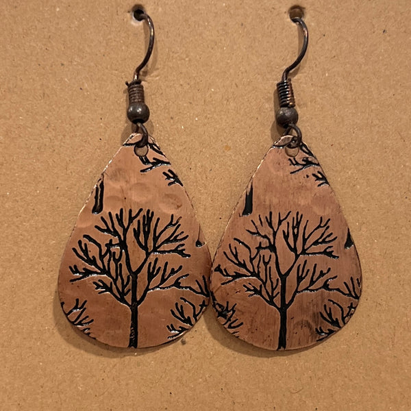 Copper Teardrop Tree Earrings