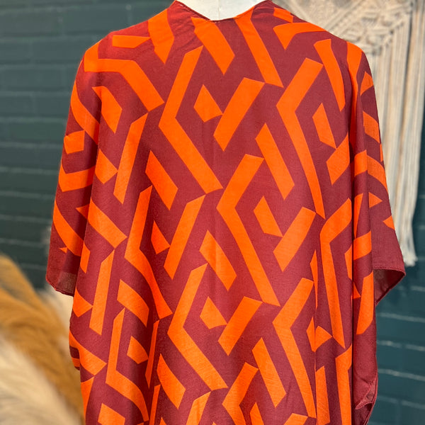 Lane Orange/Maroon Geometric Kimono