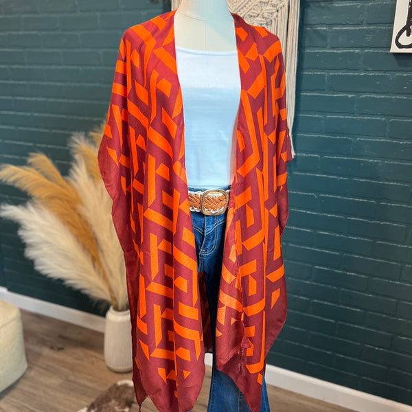 orange and maroon kimono, coverup, hokies, virginia tech 