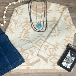 plus size cream and ivory aztec print western sweater curvy