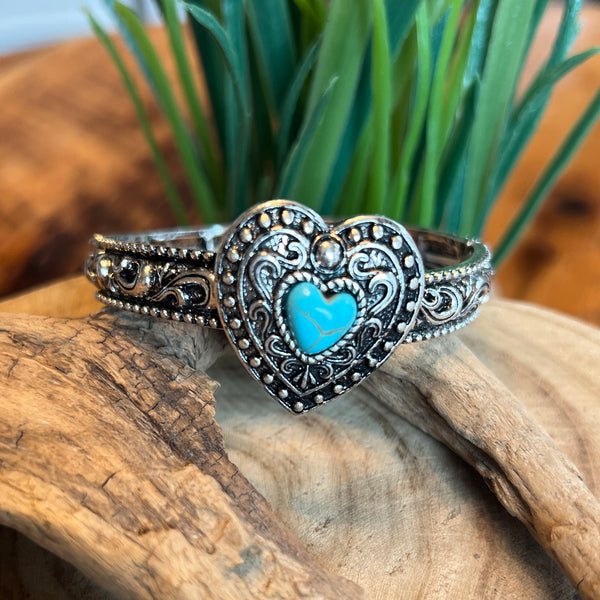 turquoise heart stretchable silver bracelet
