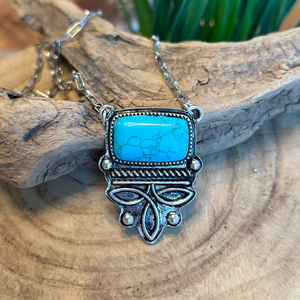 turquoise silver bootstich necklace