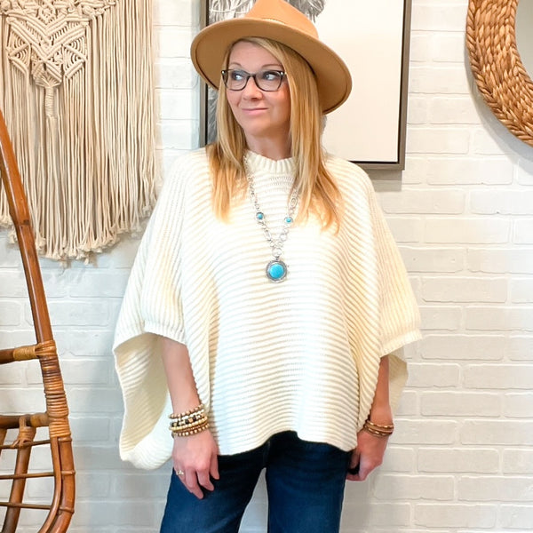 ivory ribbed knit poncho