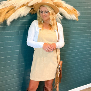 ivory beige corduroy overall dress
