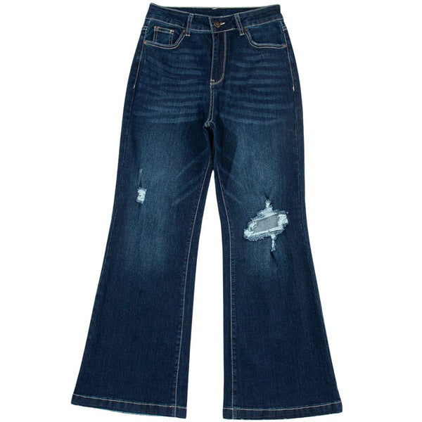 Jessica Dark Wash Distressed Flares