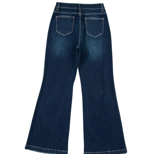 Jessica Dark Wash Distressed Flares