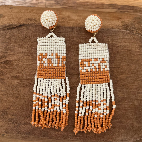 orange and white seed bead earrings tennessee vols volunteers